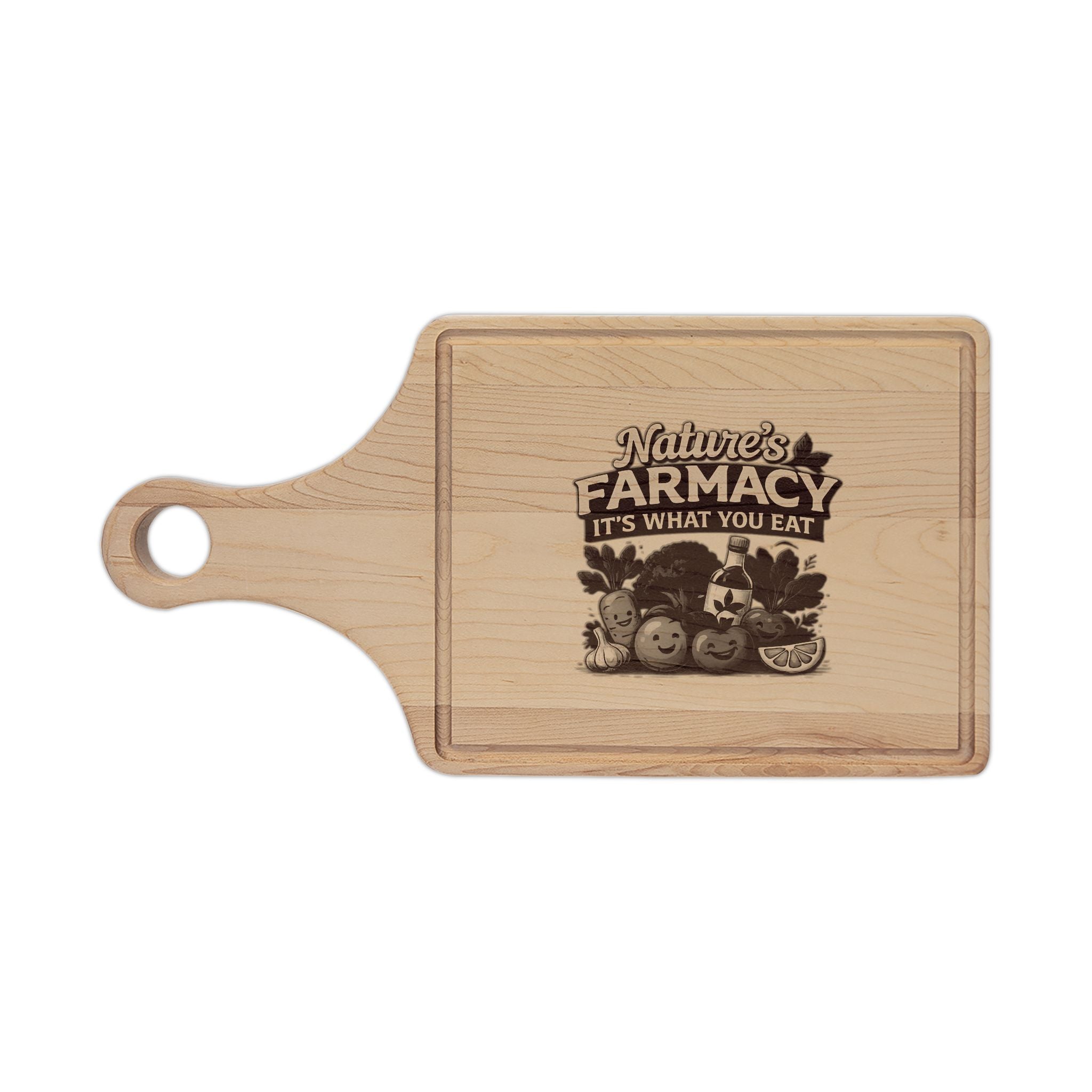 Engraved Wooden Cutting Board — "Nature's Farmacy, It's What You Eat"