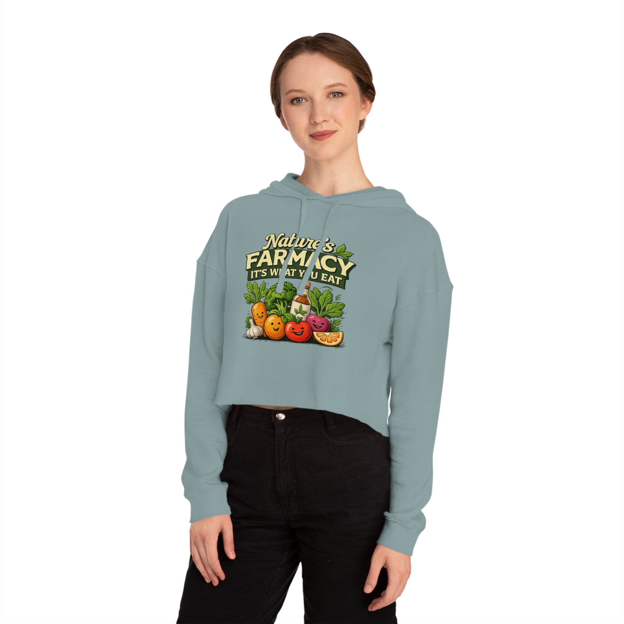 Cropped Hoodie – "Nature's Farmacy" Cute Veggie Graphic, It's What You Eat