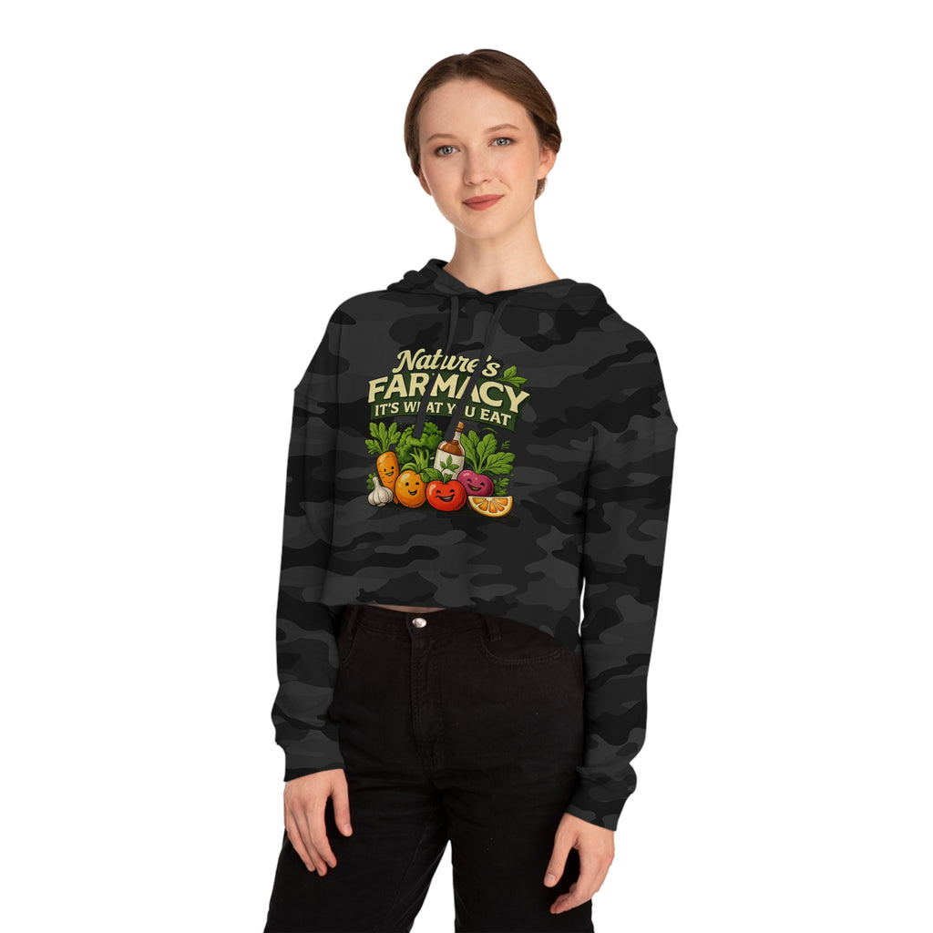 Cropped Hoodie – "Nature's Farmacy" Cute Veggie Graphic, It's What You Eat