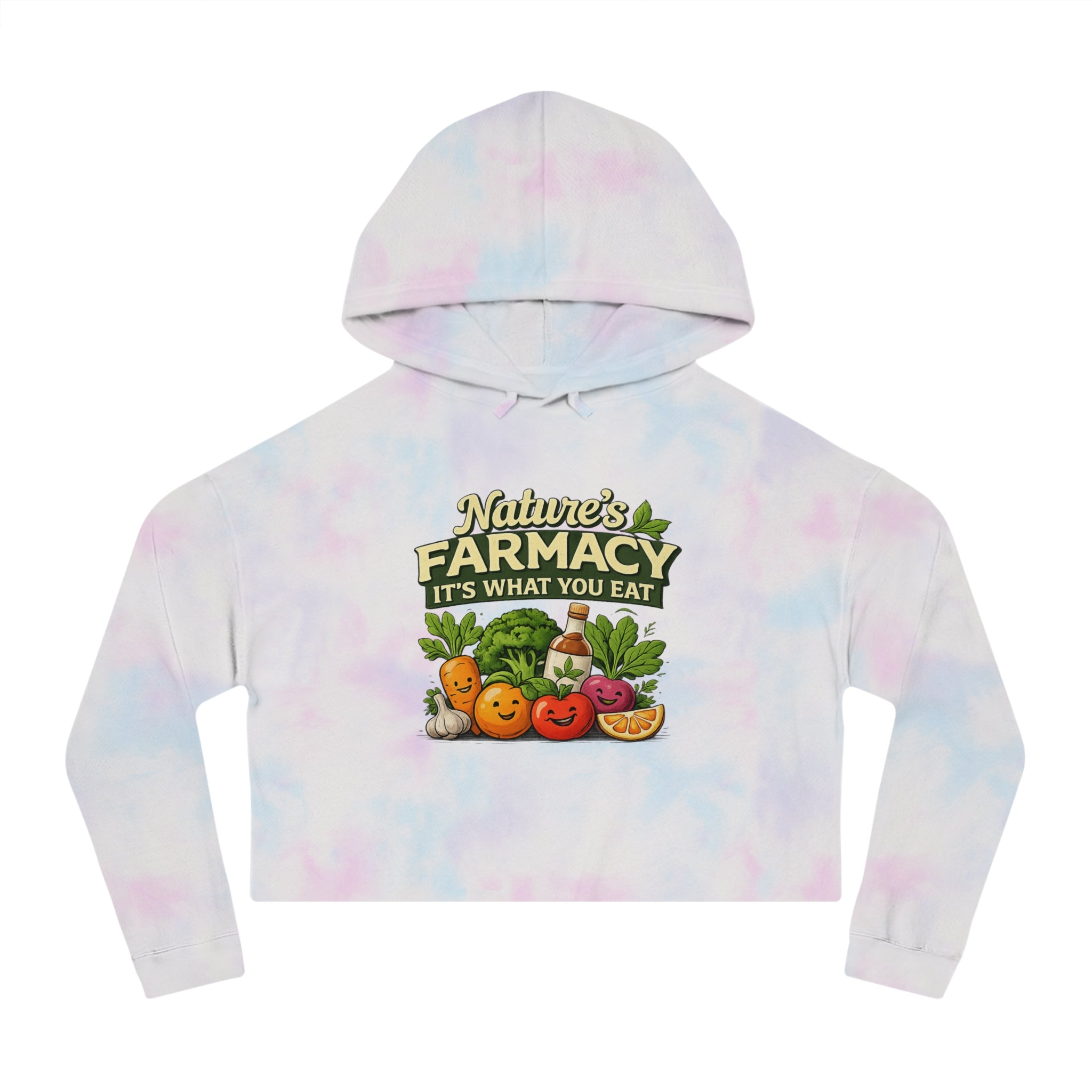 Cropped Hoodie – "Nature's Farmacy" Cute Veggie Graphic, It's What You Eat