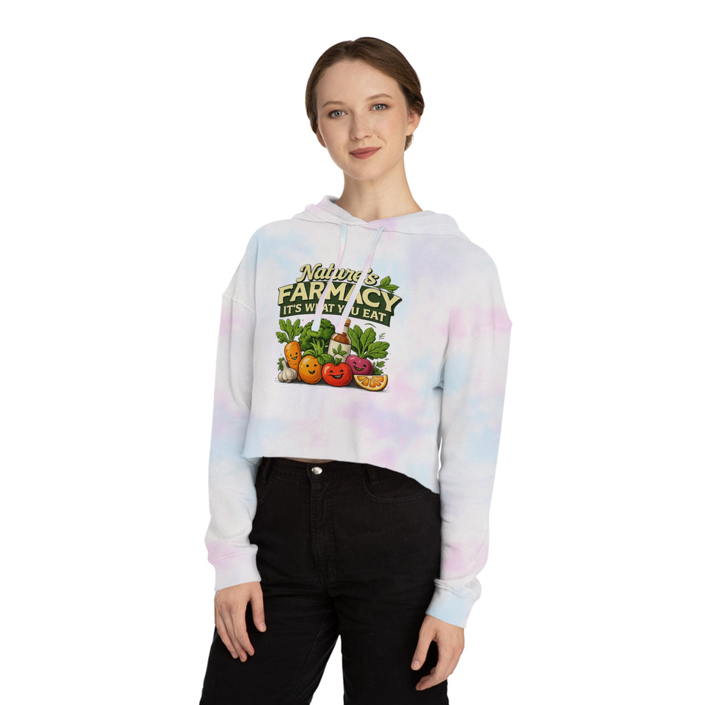 Cropped Hoodie – "Nature's Farmacy" Cute Veggie Graphic, It's What You Eat