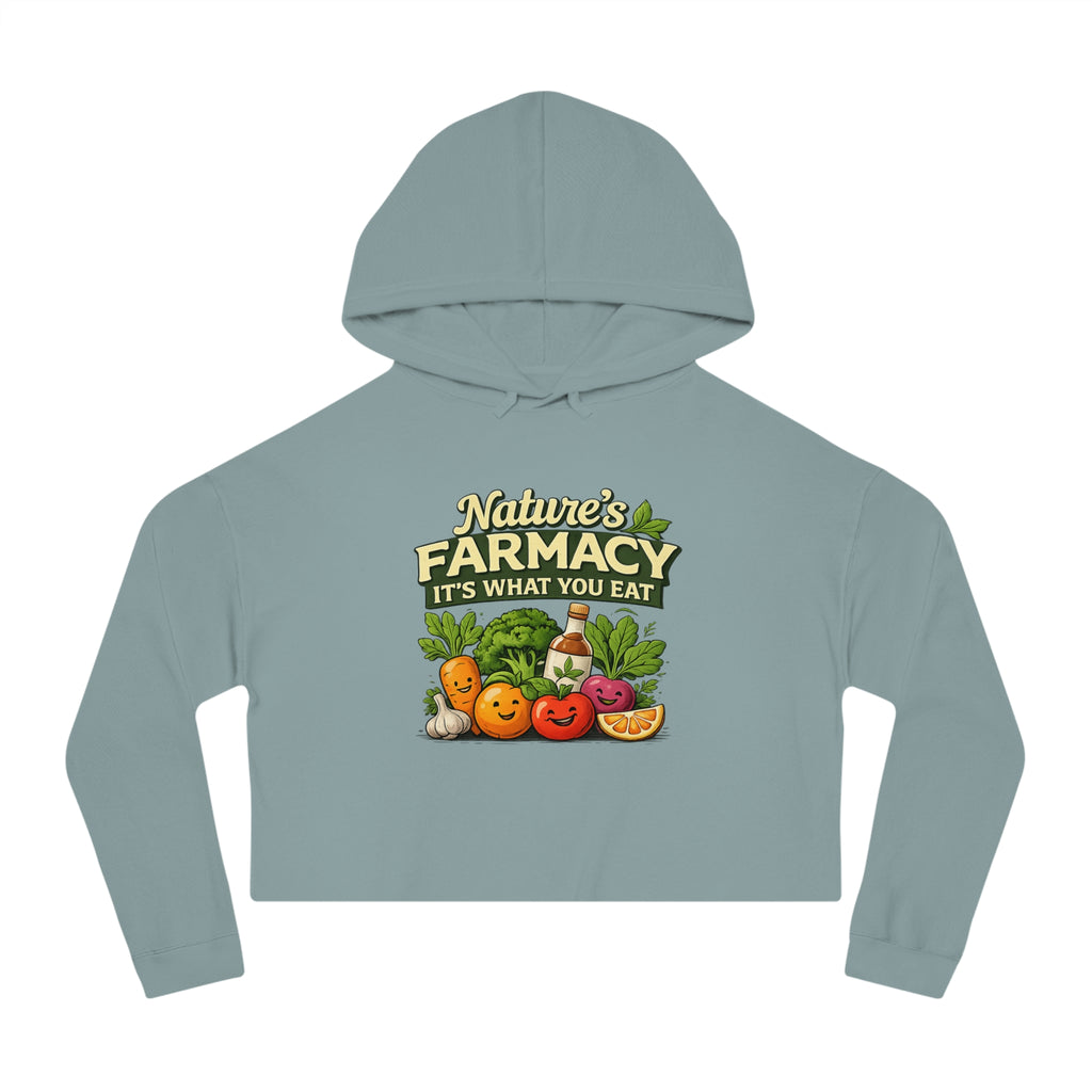 Cropped Hoodie – "Nature's Farmacy" Cute Veggie Graphic, It's What You Eat