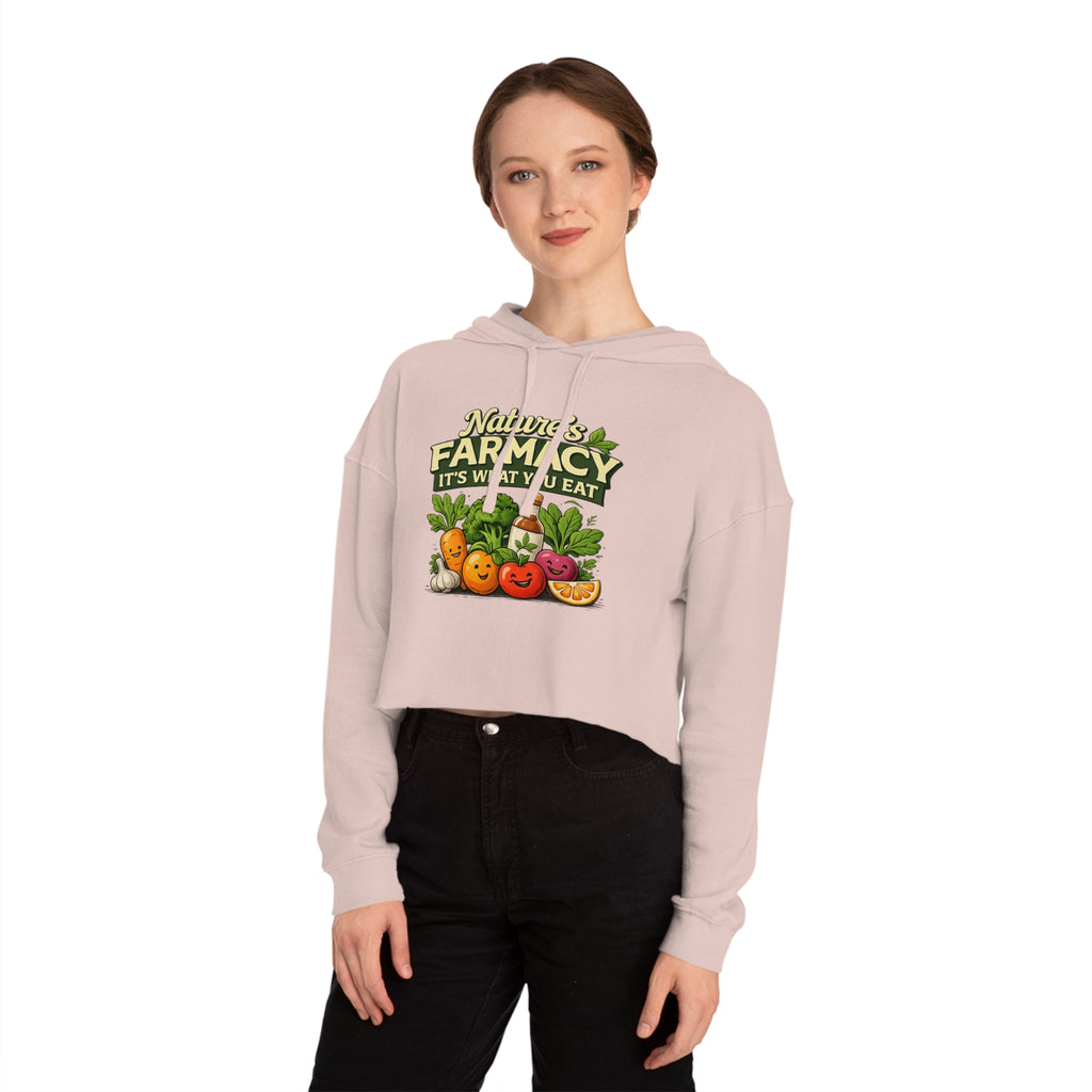 Cropped Hoodie – "Nature's Farmacy" Cute Veggie Graphic, It's What You Eat