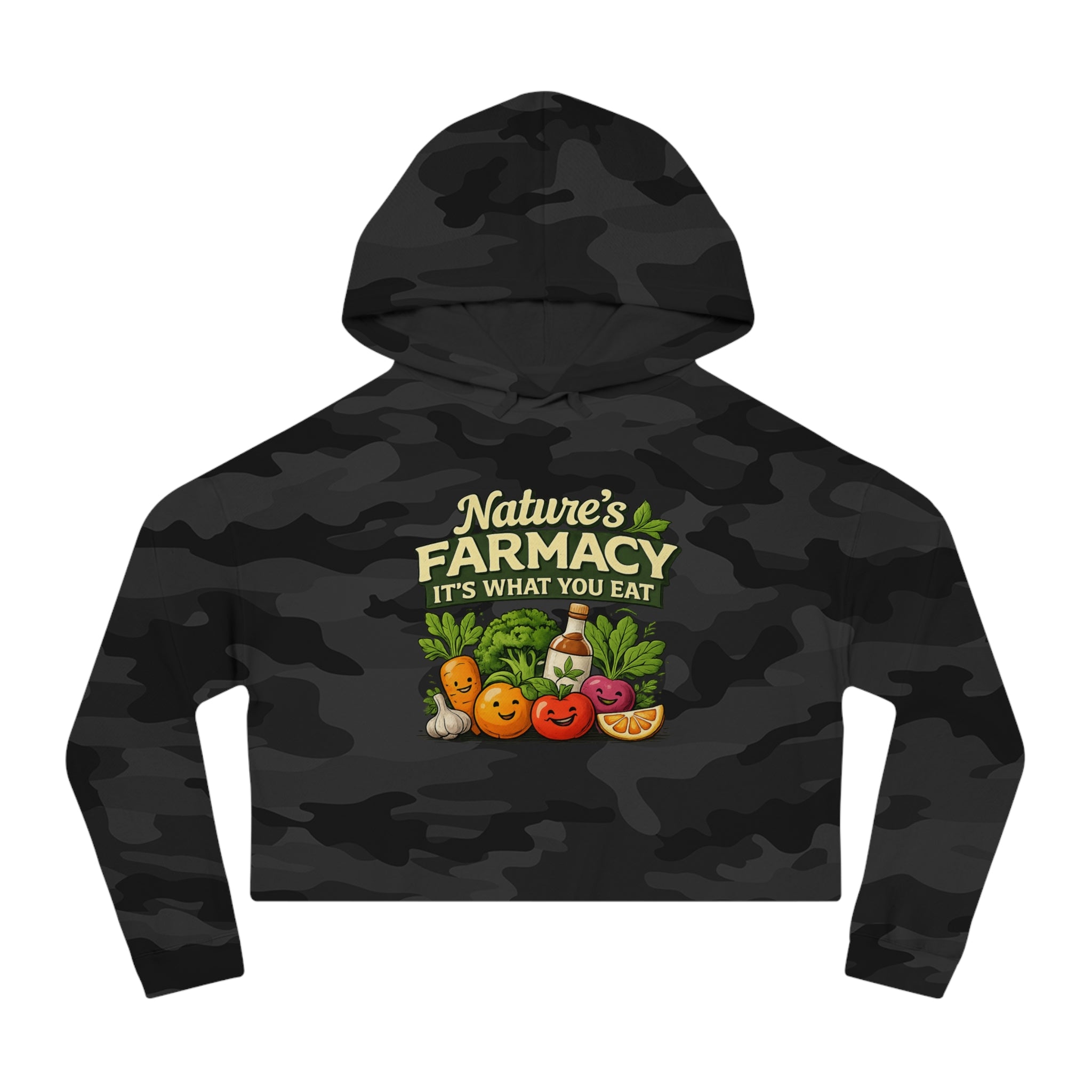 Cropped Hoodie – "Nature's Farmacy" Cute Veggie Graphic, It's What You Eat
