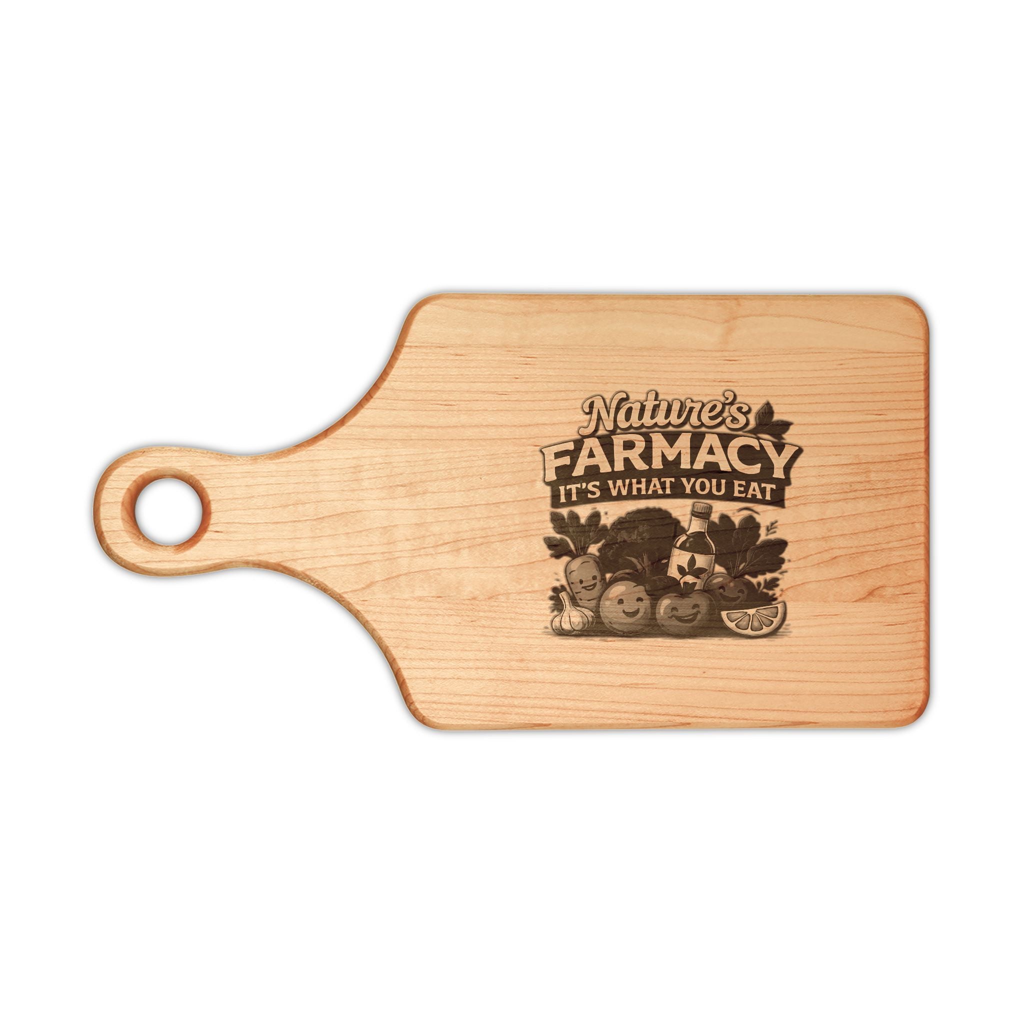Engraved Wooden Cutting Board — "Nature's Farmacy, It's What You Eat"